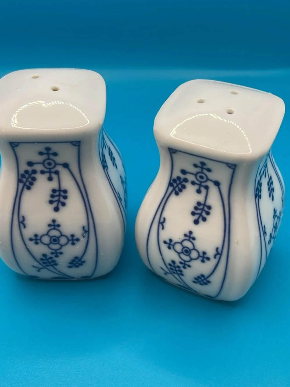 Blue and White Porcelain Salt and Pepper Shakers